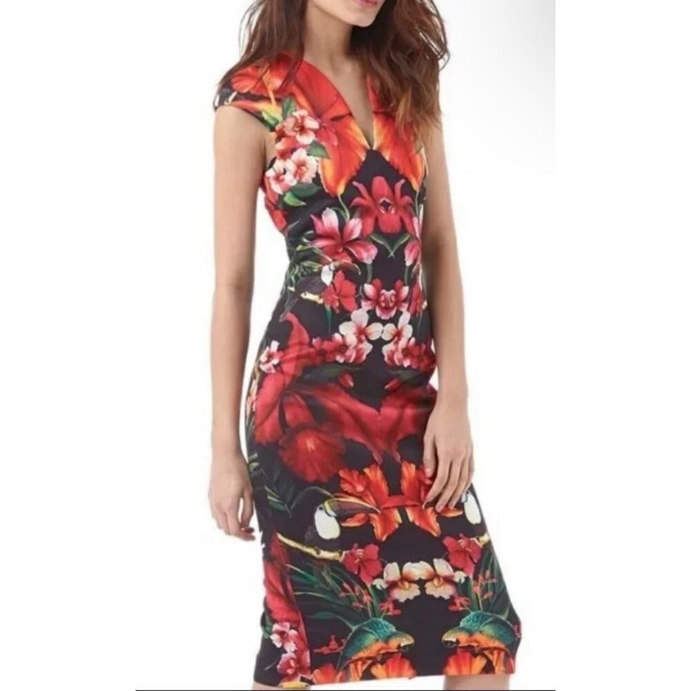 NWT TED BAKER Bismii Tropical Toucan Midi Dress